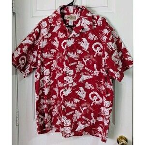 VTG Blue Hawaii Hawaiian Shirt Mens 2XL Red Waikiki Surfboard Volcano Retro